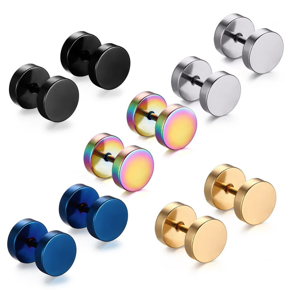 8MM örhängen i rostfritt stål Kvinnor Män Guld Silver Svart Skivstång Örhänge Piercing Örhänge Tunnel Punk Gothic Smycken