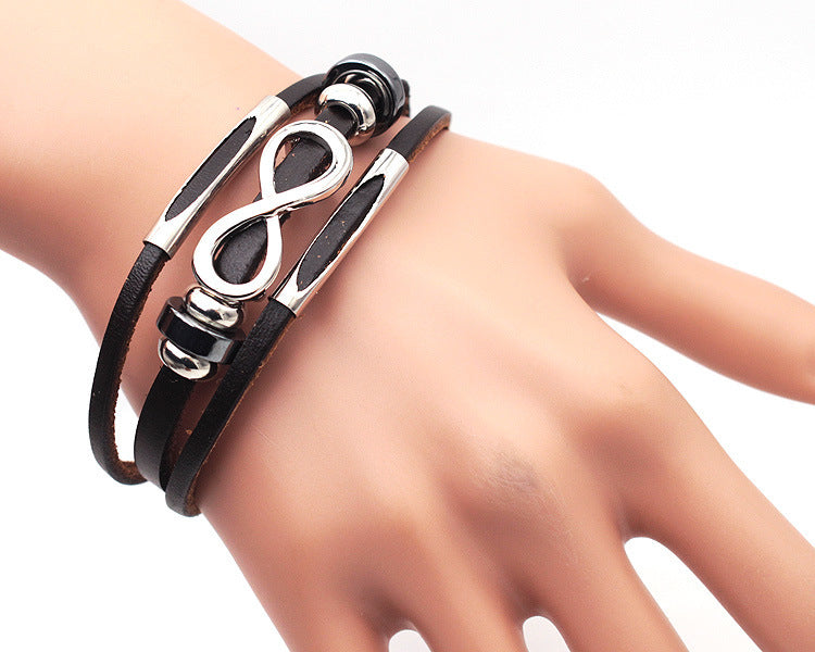 PH18 direktförsäljning Europa och USA neutralt icke-mainstream läder retro mäns läderarmband armband 8 ord obegränsad symbol