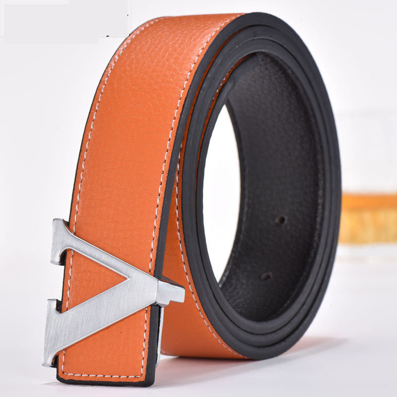 Men's Leather Smooth Buckle Fashion Letters Belt - Typographic Style