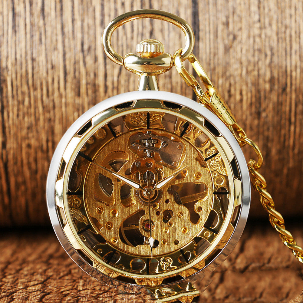 Hollow Roman Character Mechanical Pocket Watch - Ancient Aesthetics Modern Intricate Sleek Reliable Fine Watchmaking