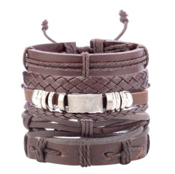flerskiktad ark vintage läderarmband av män av mode hantverk stjärnrep tvinnat Wrap Armband & armband
