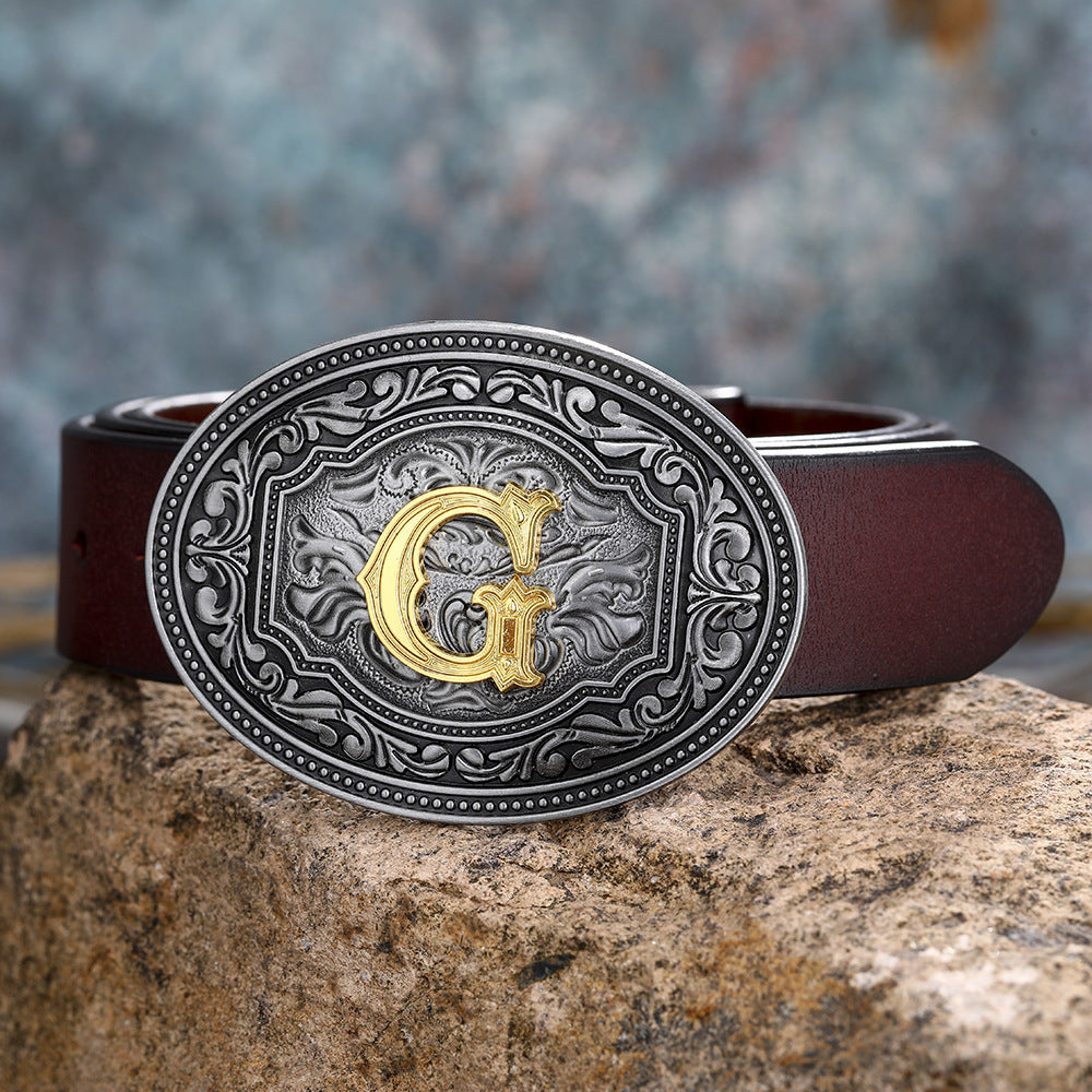 Unisex Floral Letter Buckle Belts - Artistic Expression