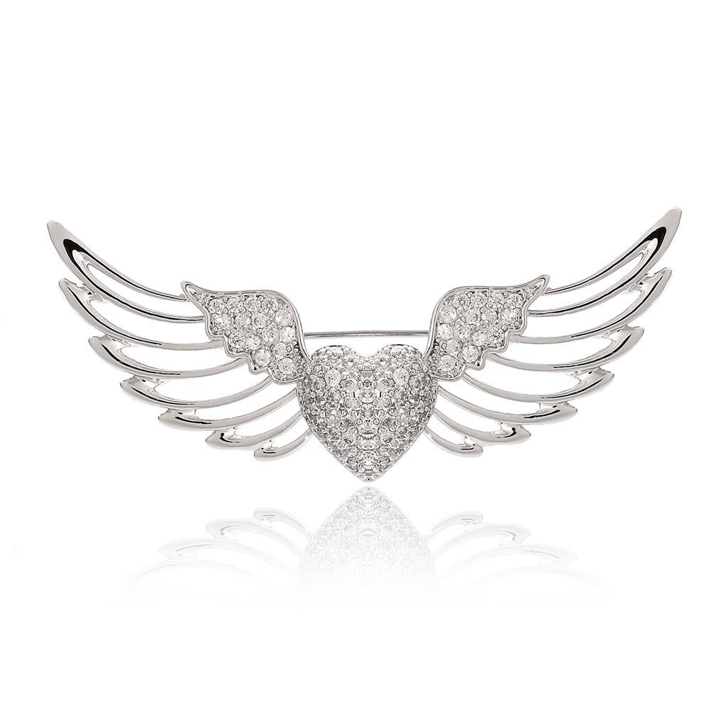 Inlaid Zircon Angel Wings Brooch - Divine Elegance
