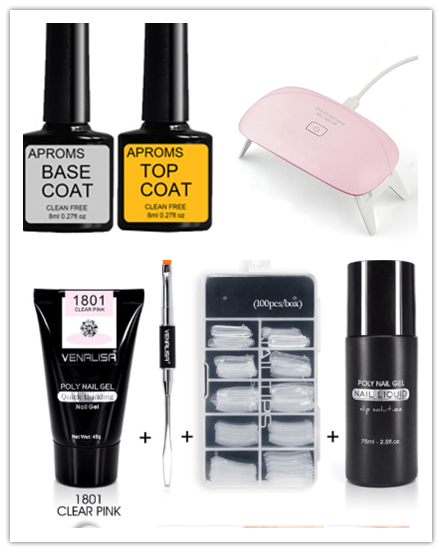 Venalisa Poly Nail Gel Kit - 45g 75ml 100pcs Complete System | Double-Head Phototherapy Builder