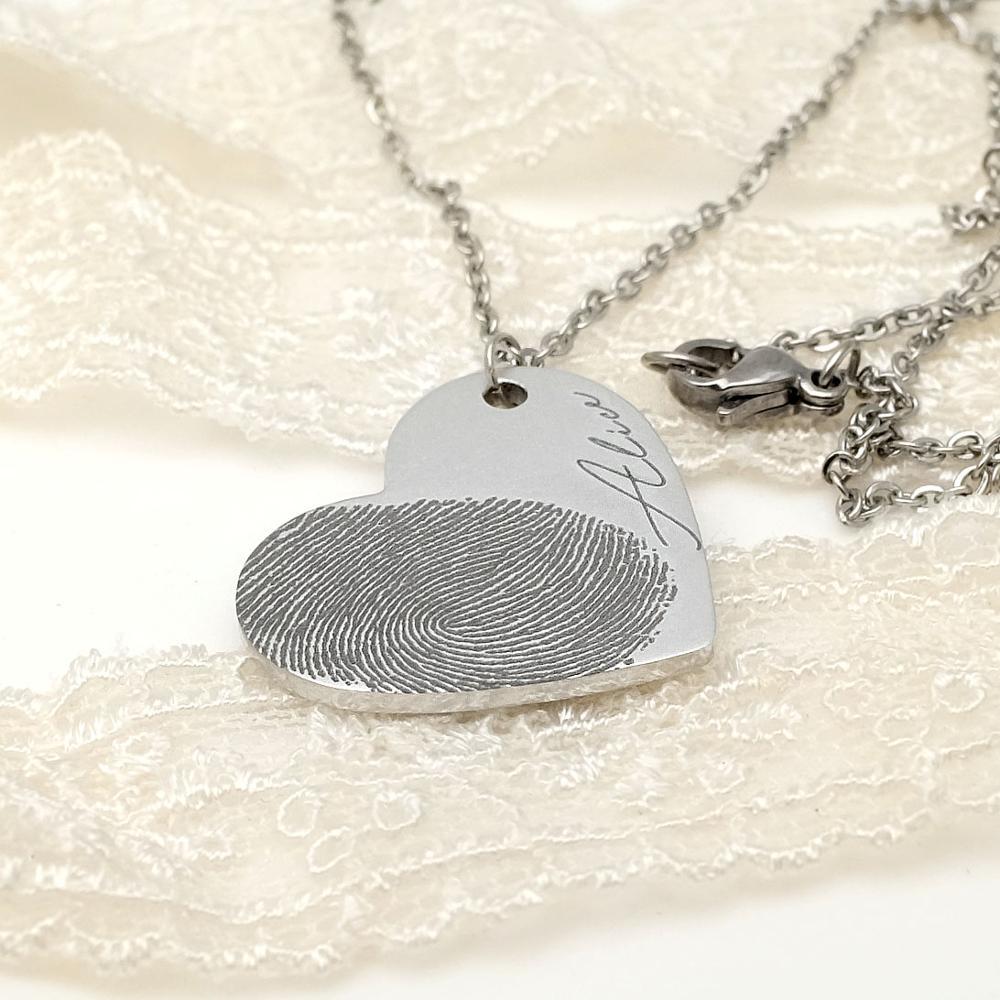 Personalized Fingerprint Necklace Custom Heart Necklace Name Necklace Memorial Gift Christmas Gift Valentine's Day Gift