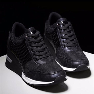 Platform Lace-Up Sneakers - Wedge Heel Athletic Shoes - Elevation Collection