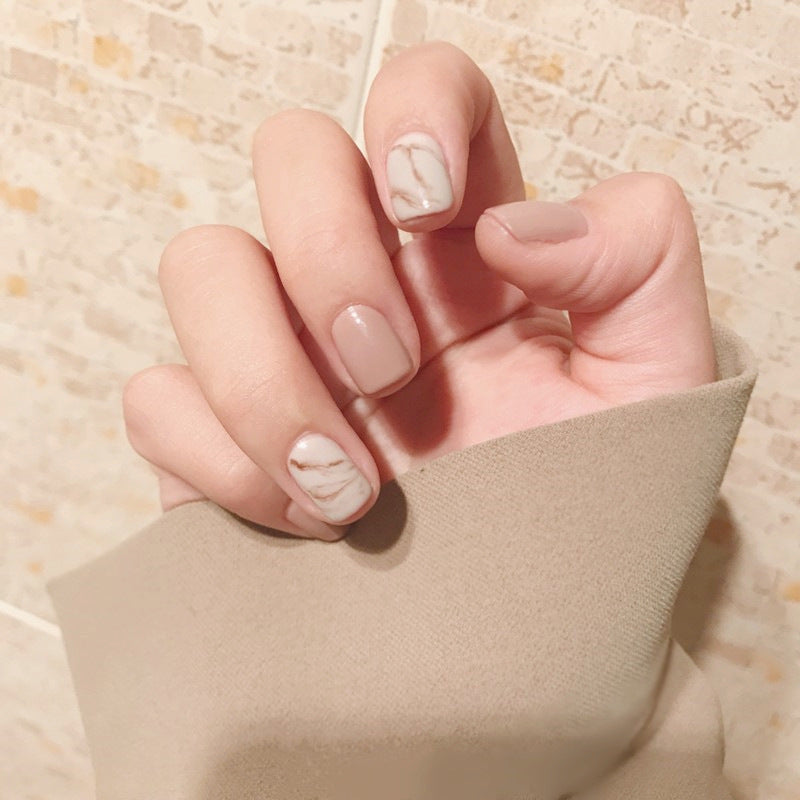 Light Khaki Smudge Press-On Nails - 24 Pieces | Glue Type Normal Specification
