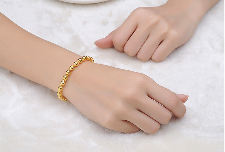 Bracelet pour hommes en perles rondes avec imitation d'or 24 carats