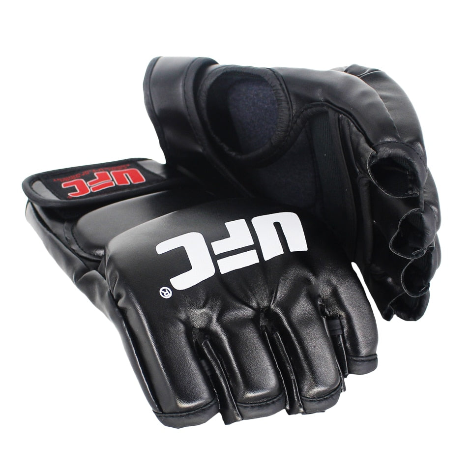 Professional Boxing Gloves - Leather Construction (Black, Adult Size, MMA Training)