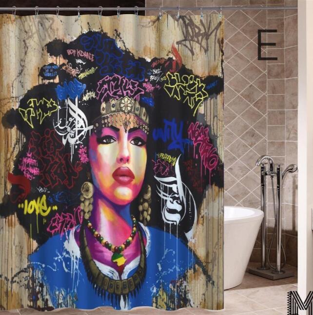 Art Design Graffiti Hip Hop African Girl Shower Curtain - Modern Building Bathroom Decor
