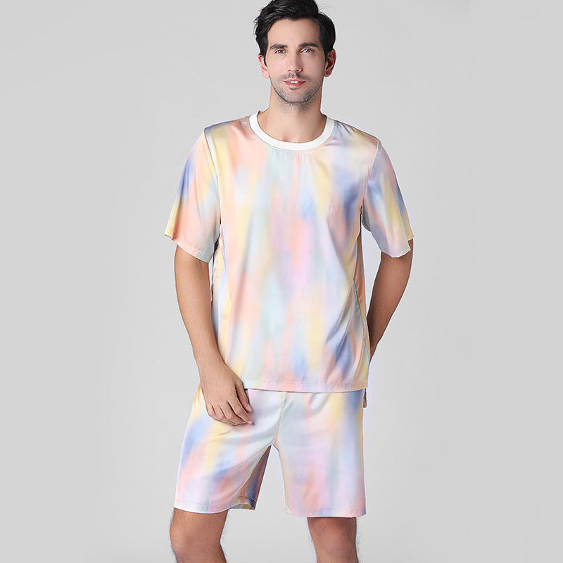 Casual sommar herrpyjamas i issiden med kort ärm