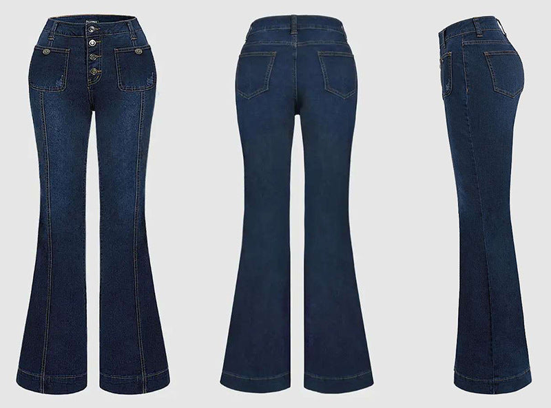 Stitching Washed Denim Stretch Slim Fit Bell-bottom Pants - Artisan Craft
