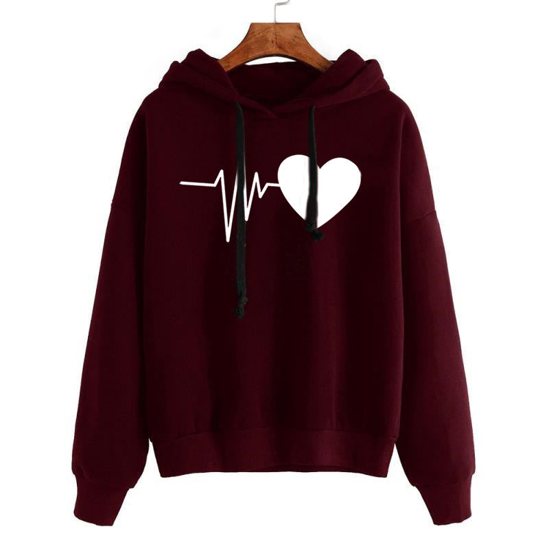 Hjärttryck Streetwear Hoodies Dam Sweatshirt Vår Höst Långärmad Hoodie Kläder