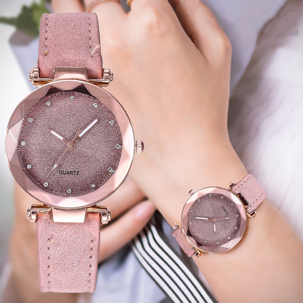 Casual Women Romantic Starry Sky Wrist Watch Leather Rhinestone Designer Ladies Clock - Magical Elegant Unique Eye-Catching Dreamy Stunning