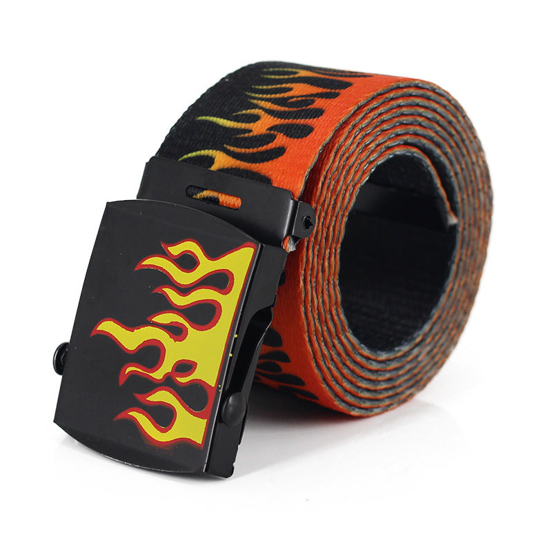 Flame Print Canvas Belt - Bold Expression