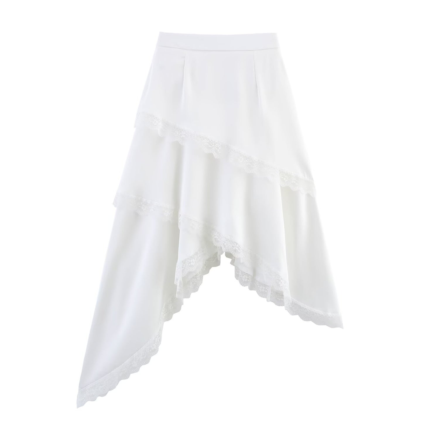 Professional Solid Color Multi-Layer Lace Tiered Skirt - Polyester High-Waisted (Black/White, M-L, College Style)