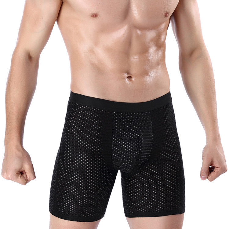 Herr sportunderkläder långa isnätögon sexiga andningsbara boxershorts löparkläder benlånga byxor