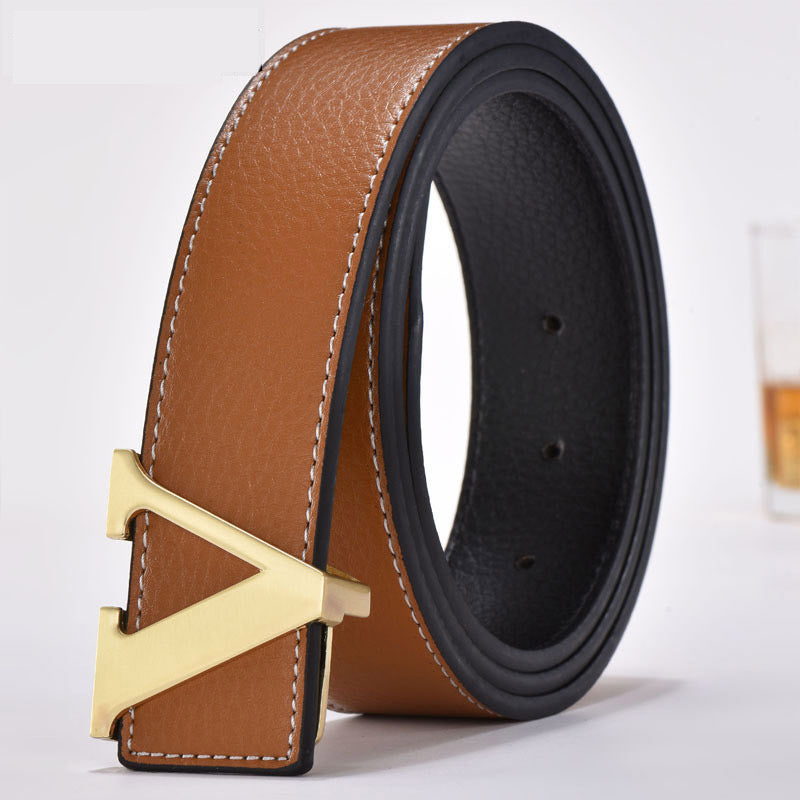 Men's Leather Smooth Buckle Fashion Letters Belt - Typographic Style