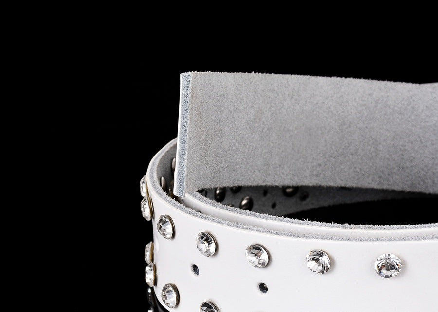 Women's Leather Diamond-Studded Cowhide Pin Buckle Belt - Elegant Glamour