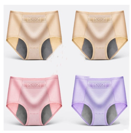 4 Physiological Underwear Women''s Waist Cotton Aunt Menstrual Period Leak-proof Girl Warm Breathable Triangle Health Pants