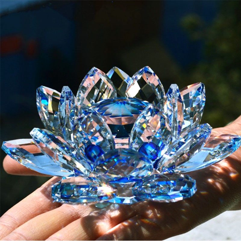 Fleur de Lotus en cristal de Quartz, 80mm, artisanat, presse-papier en verre, ornements Fengshui, Figurines, décoration de maison, fête de mariage, cadeaux souvenirs