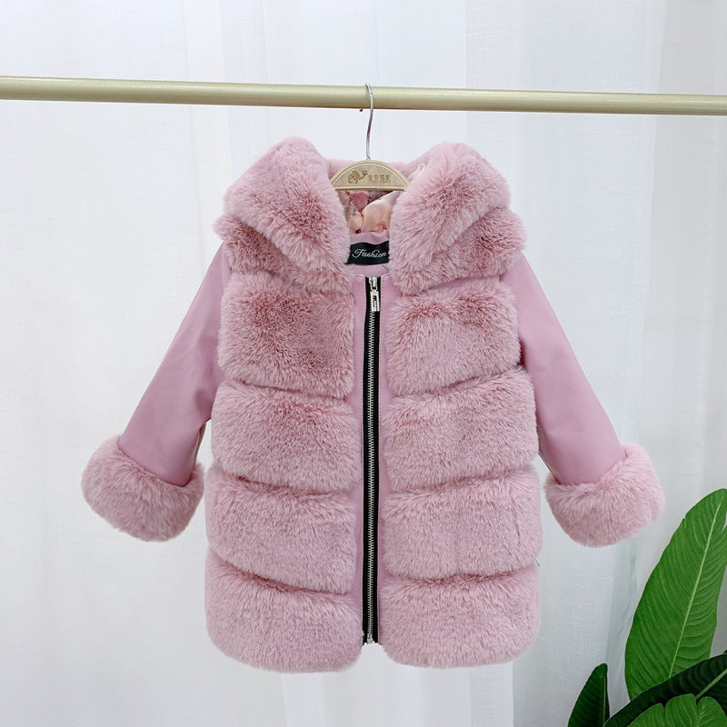 Manteau en coton pour enfants Manteau à capuche en fausse fourrure de lapin Rex