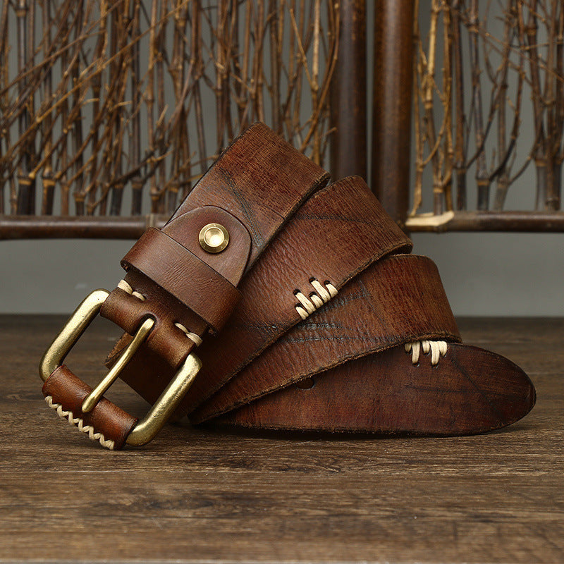 Men's Handmade Retro First Layer Cow Leather Belt - Artisan Distinction