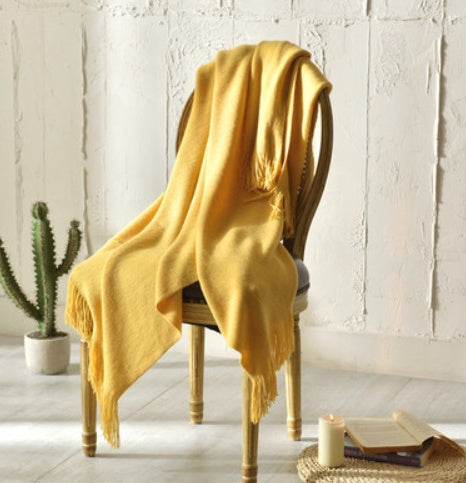 Sunday Cozy Fringed Knitted Blanket