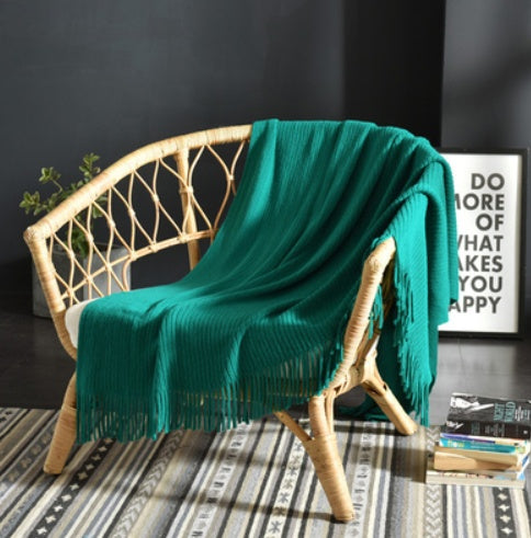 Sunday Cozy Fringed Knitted Blanket