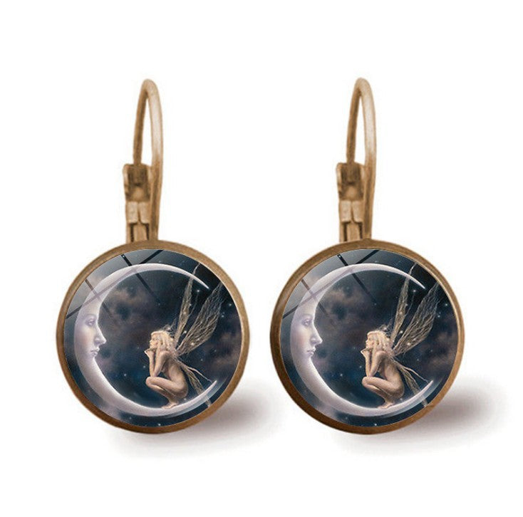 New Time Stone Pendant Moon Angel Earrings