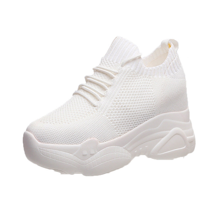 Women's Height-Increasing White Canvas Sneakers