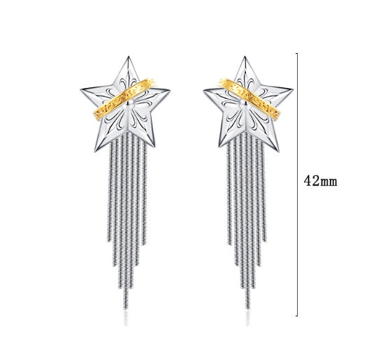 925 Sterling Silver Earrings Design Tassel Niche Five-pointed Planet