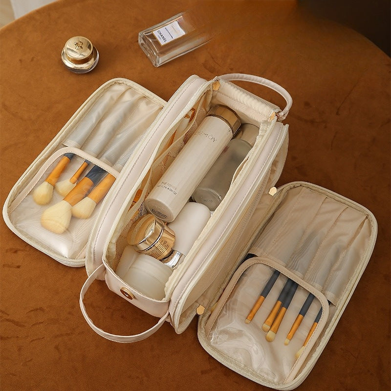 3-Tier Expandable Makeup Organizer - U-Shape Design Cosmetic Case with Double Zippers