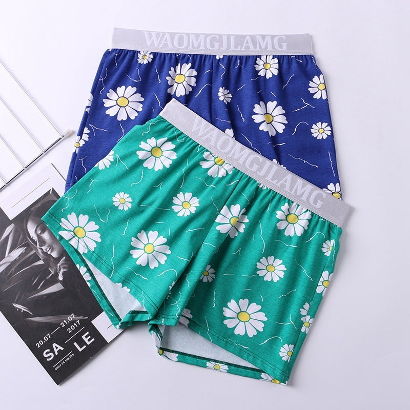 Herrshorts med bomullstryck, lösa och andningsbara boxershorts