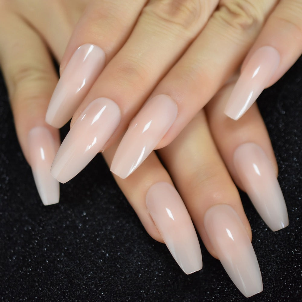 Nude Extra Long Press-On Nails - 24pcs UV Gel Cover | Glossy Plastic Tip 30 Seconds