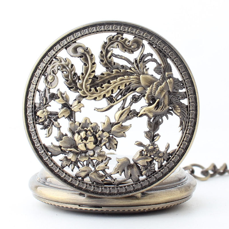 Fashion Hollowed-out Carved Phoenix Pattern Automatic Mechanical Large Pocket Watch - Traditional Modern Intricate Graceful Powerful Statement