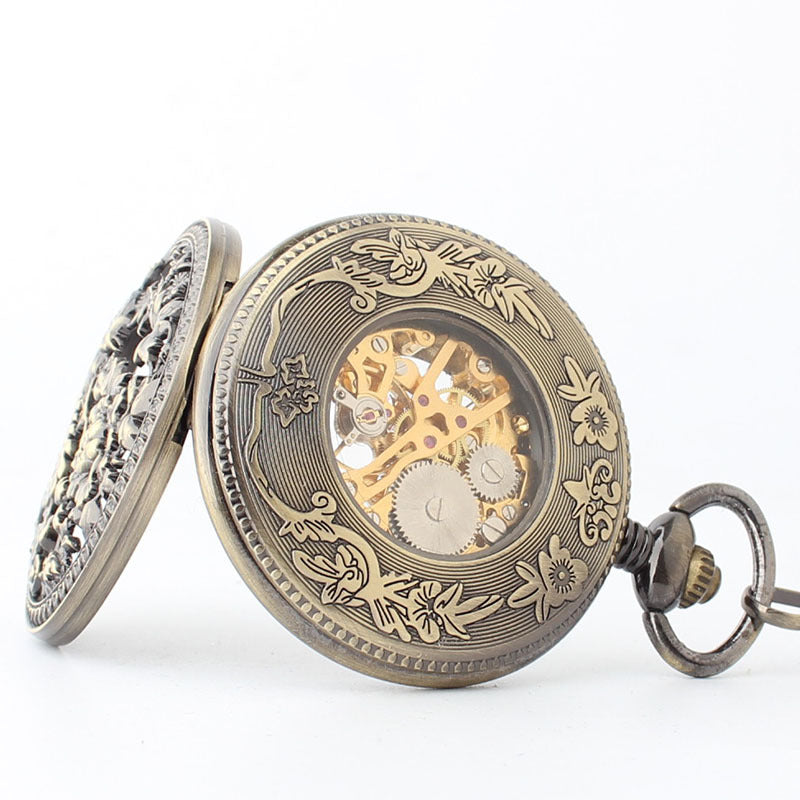 Fashion Hollowed-out Carved Phoenix Pattern Automatic Mechanical Large Pocket Watch - Traditional Modern Intricate Graceful Powerful Statement