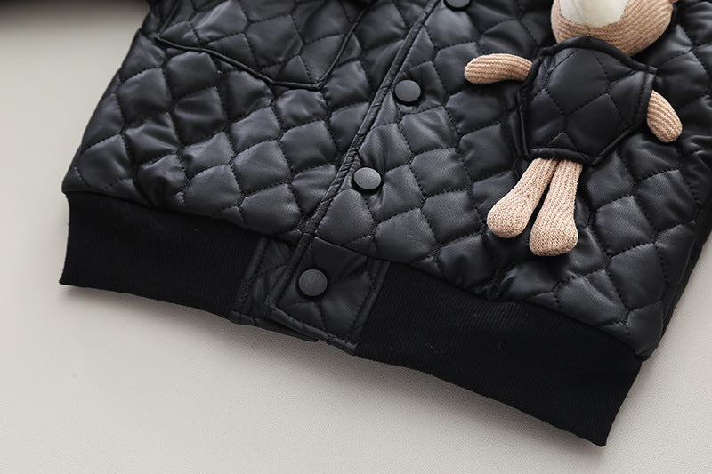Manteau en cuir épais à revers pour garçon, veste à manches longues