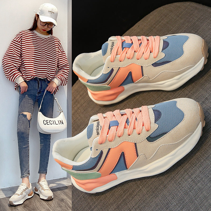 Women's Korean Style Breathable White Platform Sneakers - Autumn