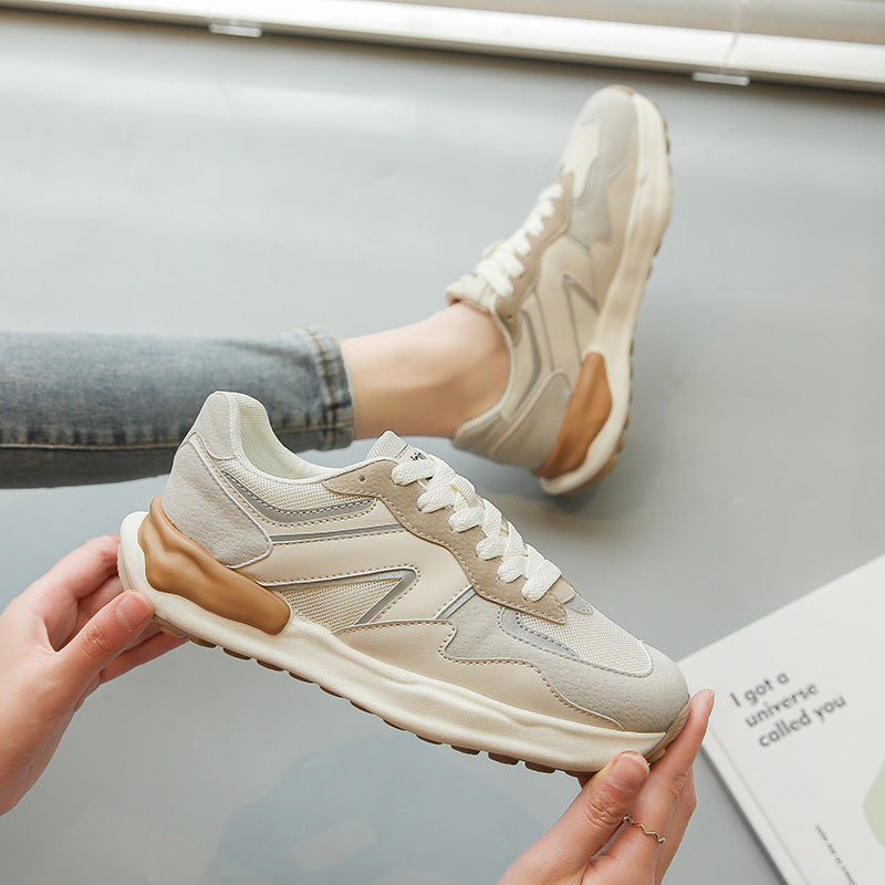 Women's Korean Style Breathable White Platform Sneakers - Autumn