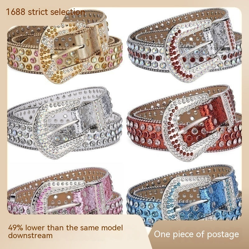 Unisex Alloy Punk Rock Rivet Rhinestone Belt - Rebellious Edge