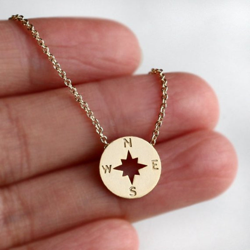 Round Disc Necklaces Pendant Women Compass Necklace