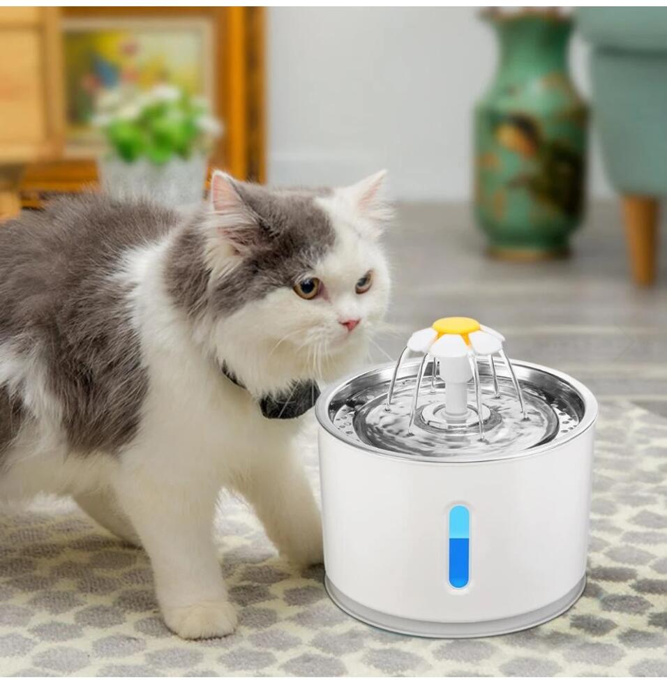 Automatisk kattvattenfontän för husdjur med LED-belysning USB Hundar Katter Mute Drinker Matarskål Dricksautomat