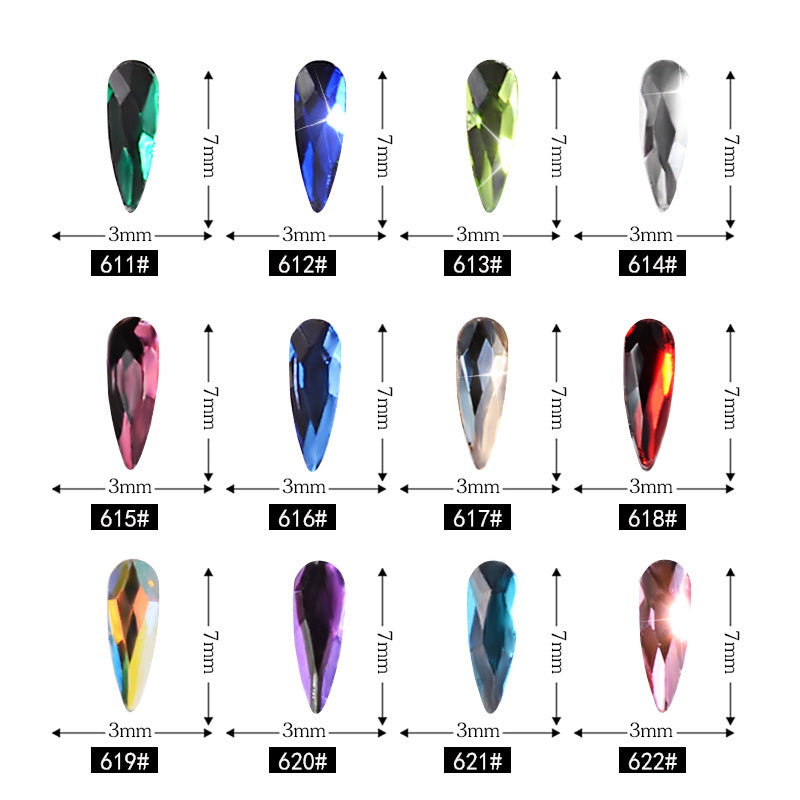 3D Water Drop Rhinestones - 10 Pieces 7x3mm | 3g Acrylic 12 Color Options