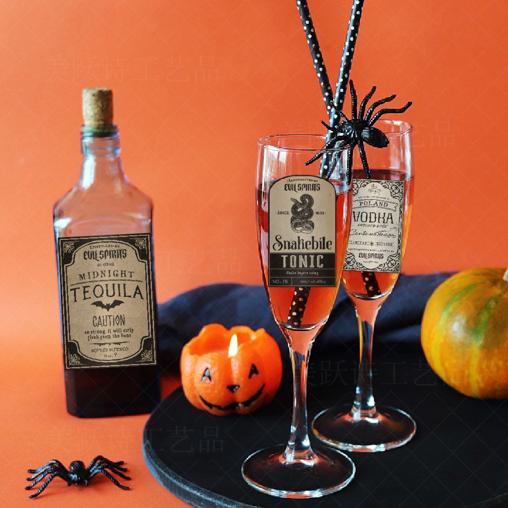 Dekorativa klistermärken för dryck för vinflaska för Halloween-fest