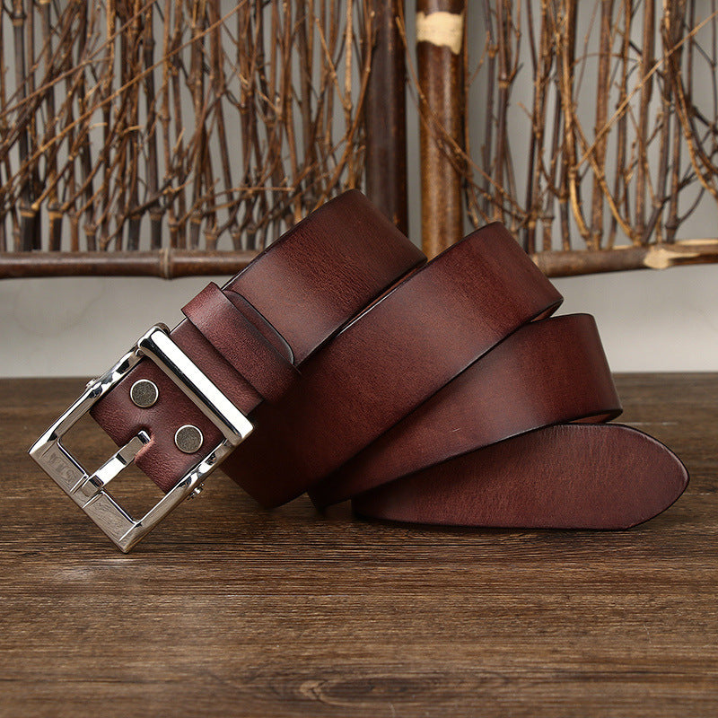 Men's Retro Leather All-Match First Layer Cowhide Stainless Steel Buckle Belt - Vintage Character