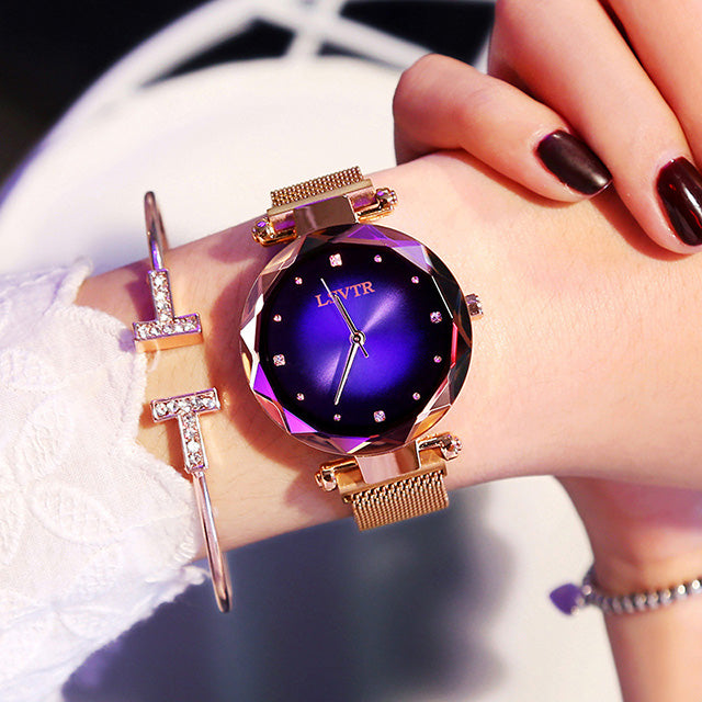 Montres femmes en or Rose mode diamant dames ciel étoilé aimant montre étanche femme montre-bracelet