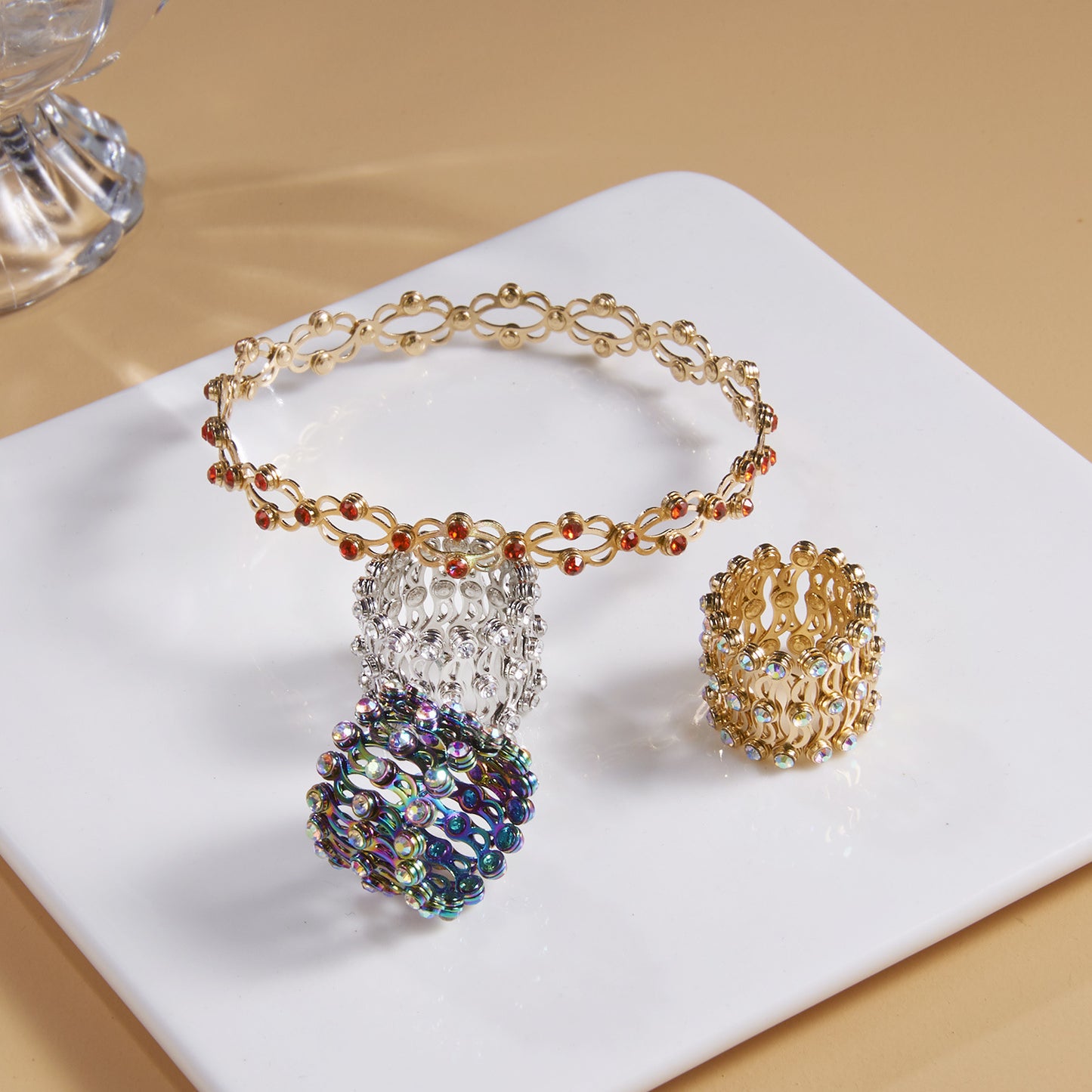 2 i 1 vikbara infällbara ringar armband magiska strass ringar deformerbara armband kvinnor i stil justerbara modesmycken