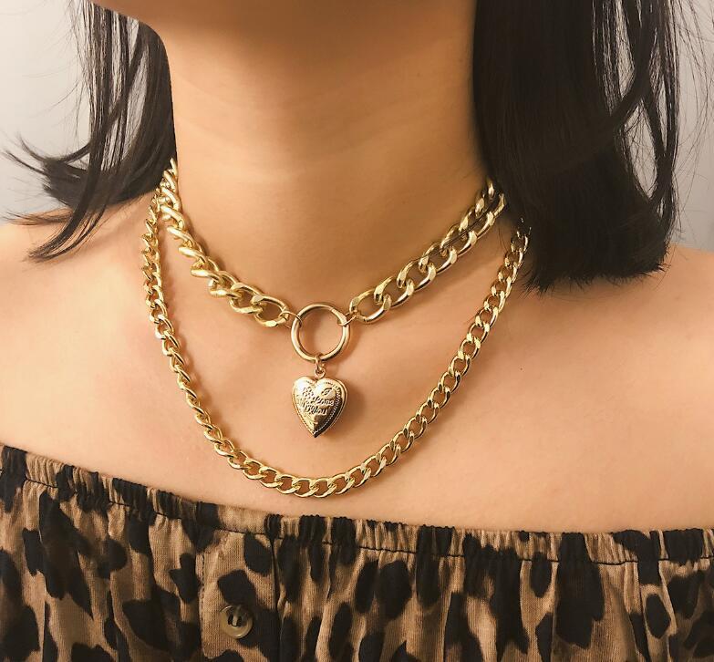 Collier ras du cou en forme de cœur en métal pour femmes