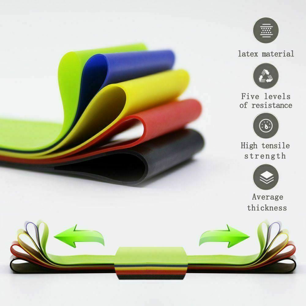Professional Resistance Bands Loop Set - Premium Latex (5 Bands, 12"x2", Extra Light to Extra Heavy)